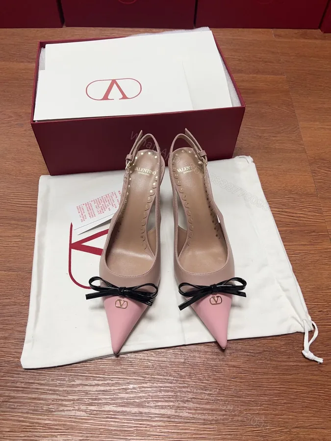View 1 of Valentino Women Pink Leather Pointed Toe Pumps