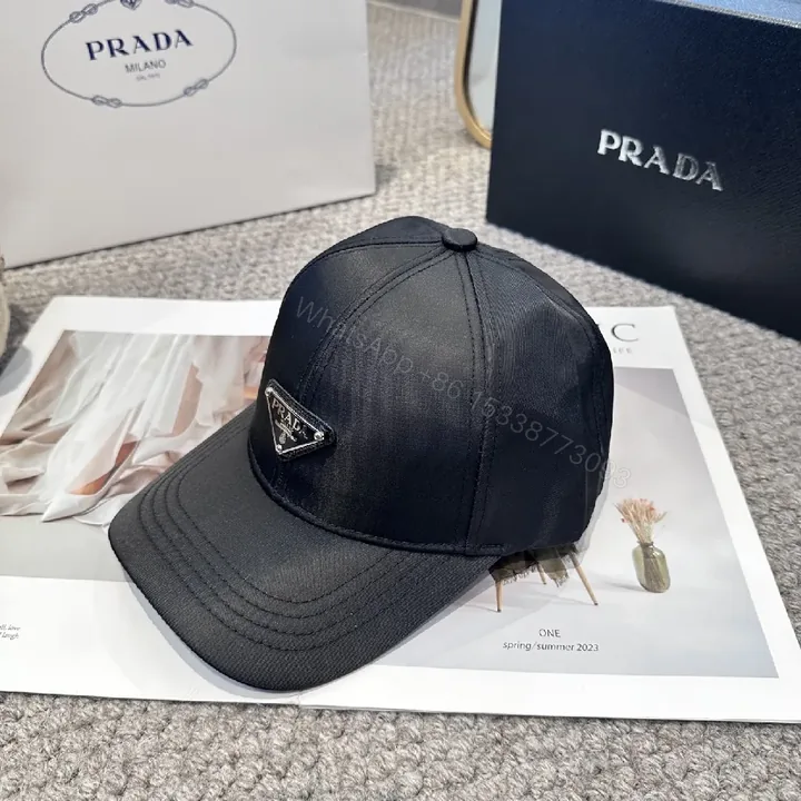 View 1 of Black Structured Cap, Minimal Prada Emblem, Premium Streetwear