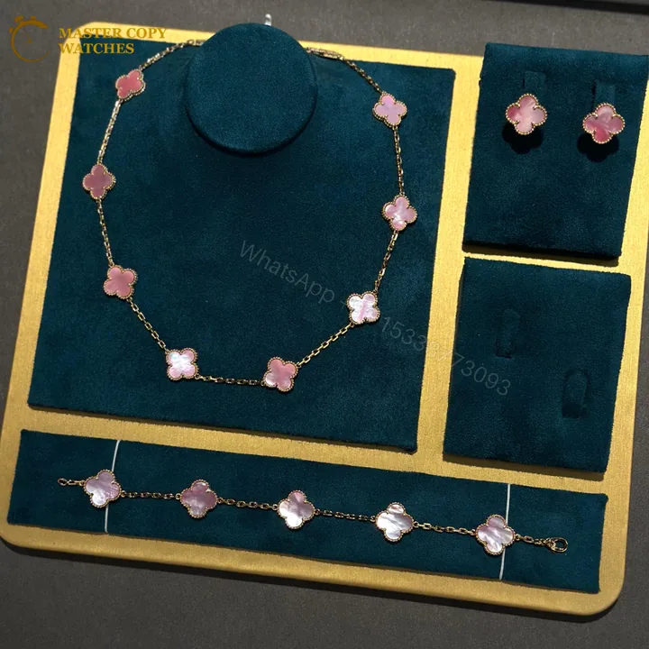 View 1 of Van Cleef Inspired Light Pink Clover Necklace