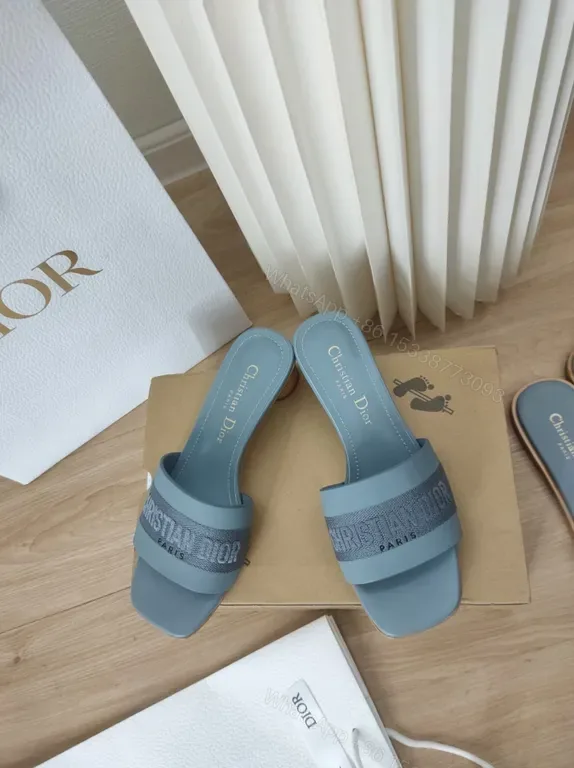 View 1 of Serene Blue Satin Slides â€“ Lux Slip-Ons with Logo Strap