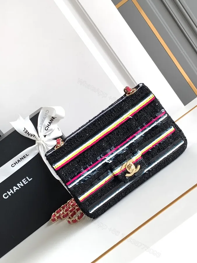 View 1 of Colorful Tweed Crossbody Bag: Compact Luxury in Striped Style