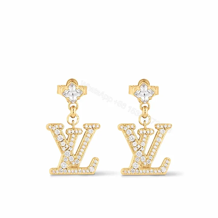 View 1 of LOUIS VUITTON LADY LV EARRINGS GOLD TONE M01844