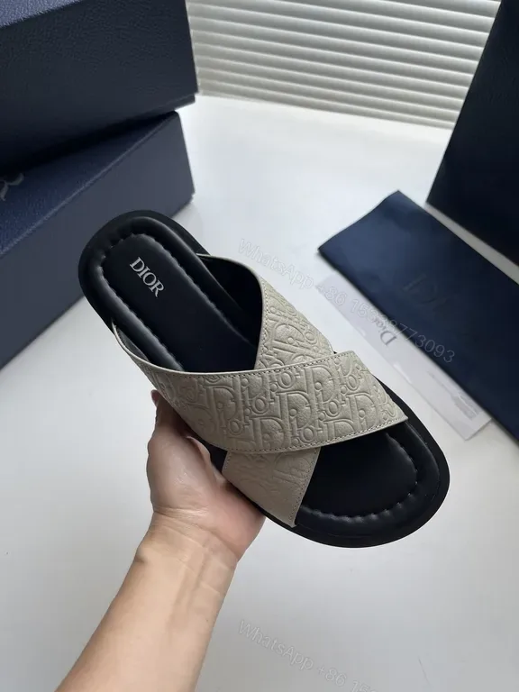 View 1 of Dior Embossed Slide Sandals â€“ Casual Luxe Comfort
