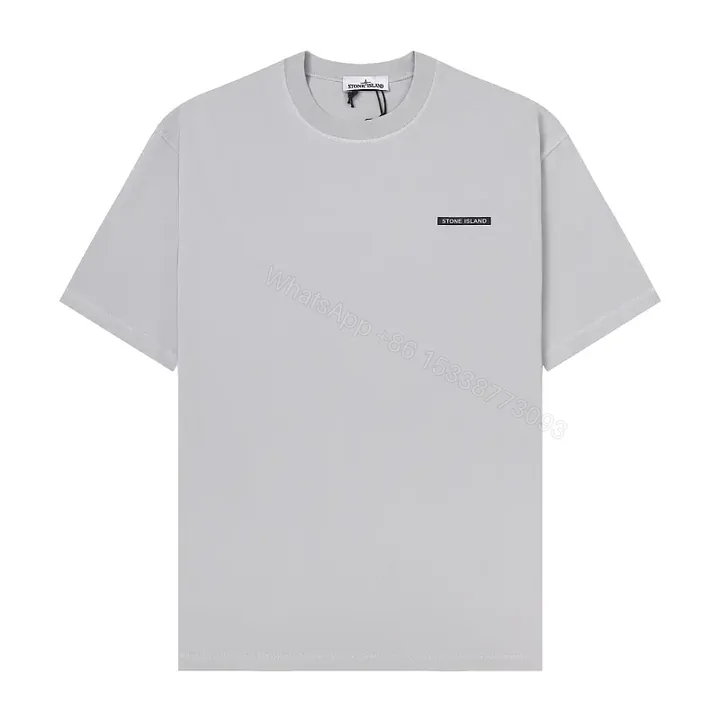 View 1 of Light Gray Cotton Tee Stone Island Logo Minimalist Style T-Shirt
