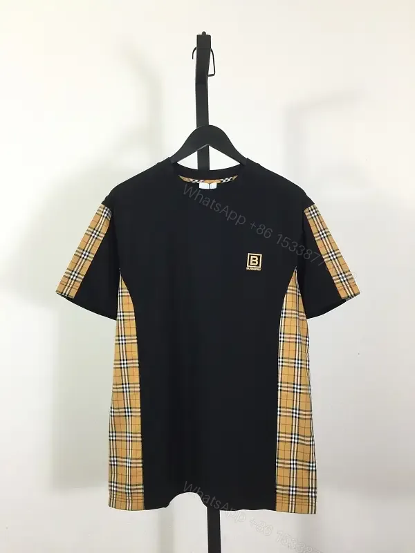 View 1 of Bold Contrast Plaid Panels Tee | Cotton Knit Modern Minimalist Essentials