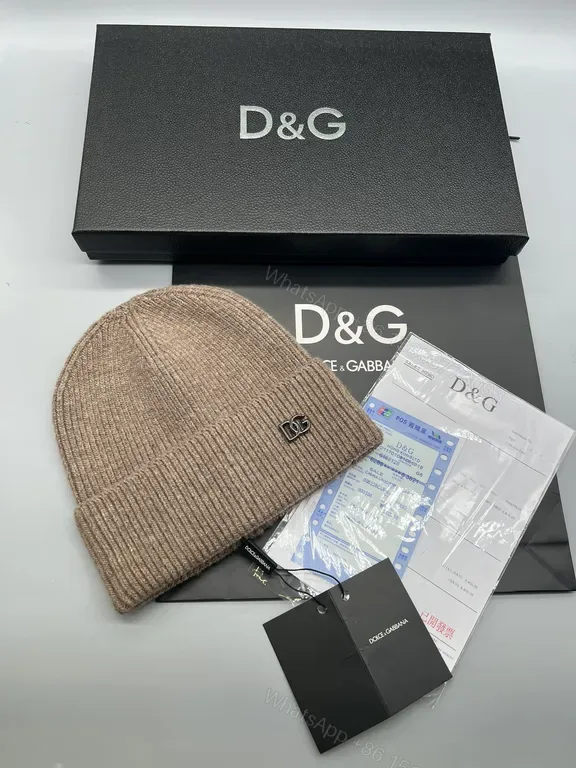 View 1 of Camel Wool-Blend Knit Beanie | D&G Logo, Rib Knit, Luxe Comfort