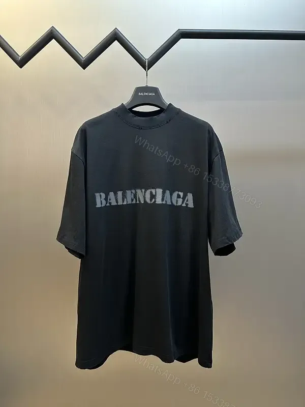 View 1 of Dark Charcoal Oversized Tee with Faded BALenciaga Logo Print Pro