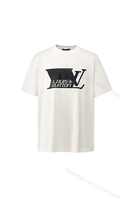 View 1 of White & Black Logo Tee with LV Stride Graphic T-Shirt