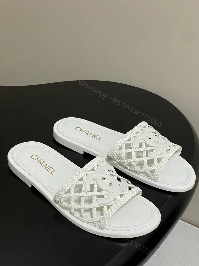 View 1 of White Woven Slide, Luxe Comfort, Open-Toe Footbed