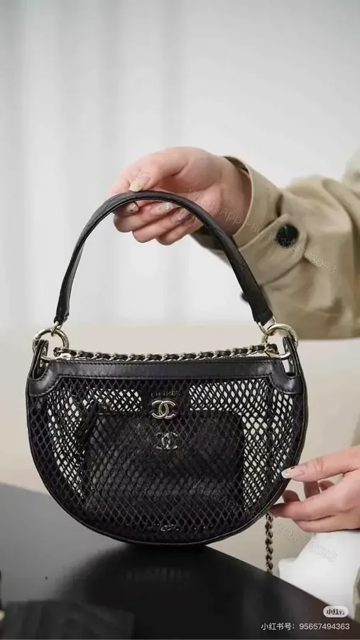 View 1 of CHANEL Mesh Shiny Lambskin Clutch With Chain Black