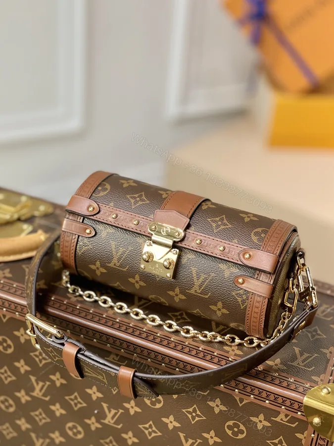 View 1 of LV 老花迷你圓筒箱型包 高仿 Monogram 金扣鏈條包