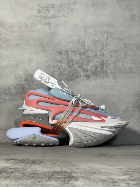 View 1 of Colorful Faux Balmain Sneakers: Geometric Textures, Avant-Garde Style