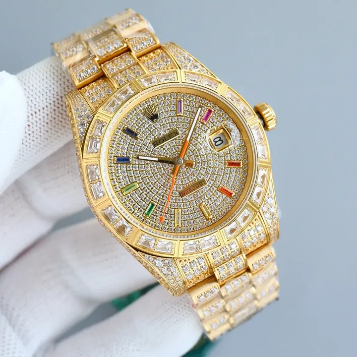 View 1 of Best Rolex Datejust Full Diamond replica· 41MM Gold President Bracelet Edition RG-DATEJUST41-FULL-DIAMOND-GOLD