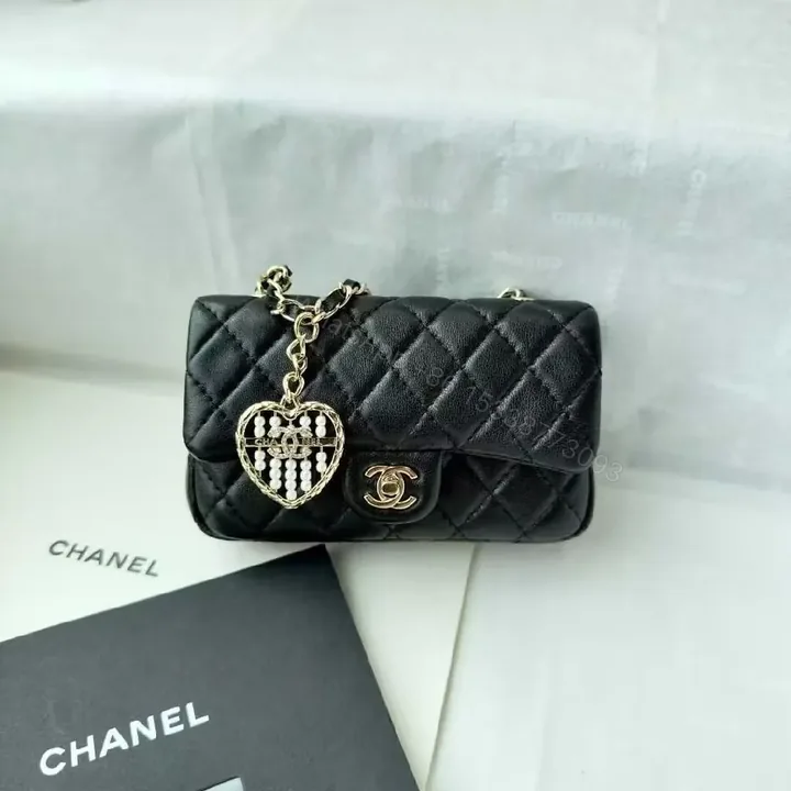 View 1 of Quilted Leather Wallet on Chain with Heart Charm