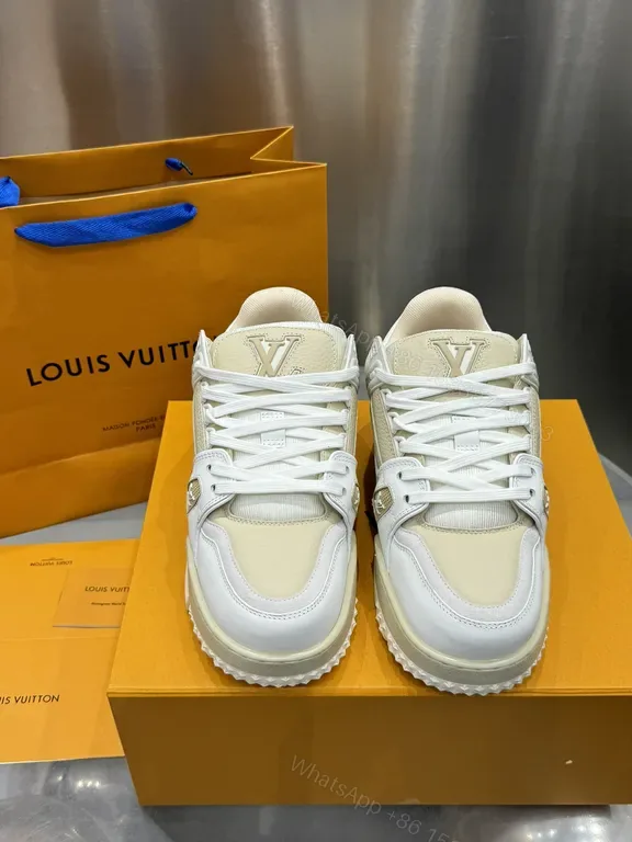 View 1 of Cream-Snow Luxury Sneakers: Premium Leather, LV-Inspired Details, All-Day Comfort