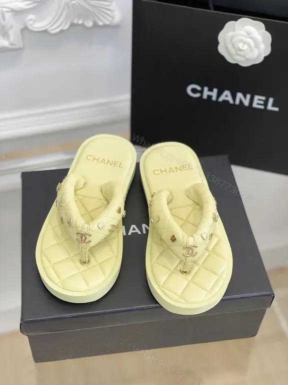 View 1 of Pastel Chanel-Inspired Quilted Flip Flops - Luxury Comfort Sandals
