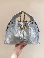 View 1 of CHANEL 25 HANDBAG IN SILVER-TONE 30 GRAINED CALFSKIN GOLD HARDWARE