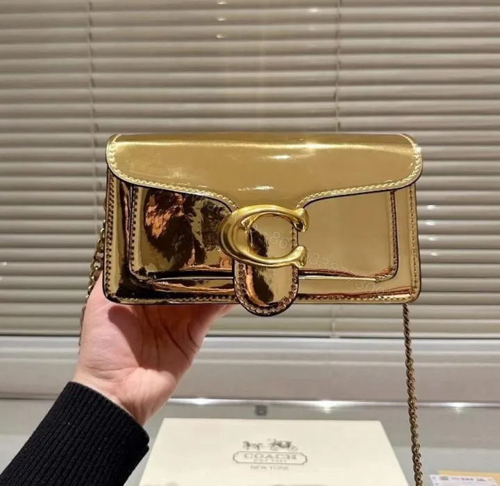 View 1 of Coach Tabby Metallic Genuine Calf Leather Bag Golden First Copy | AAA+ Replica
