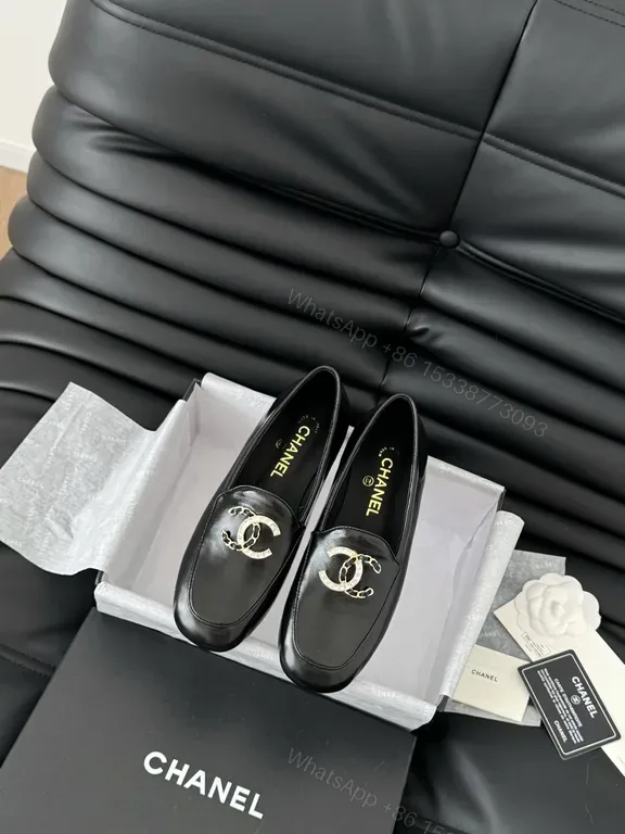 View 1 of Chic Leather Loafers with Logo Hardware - Black, Luxe Style