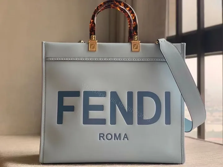 View 1 of Pastel-Blue FENDI-Inspired Structured Tote: Logo Lux Tote, 1-of-a-kind
