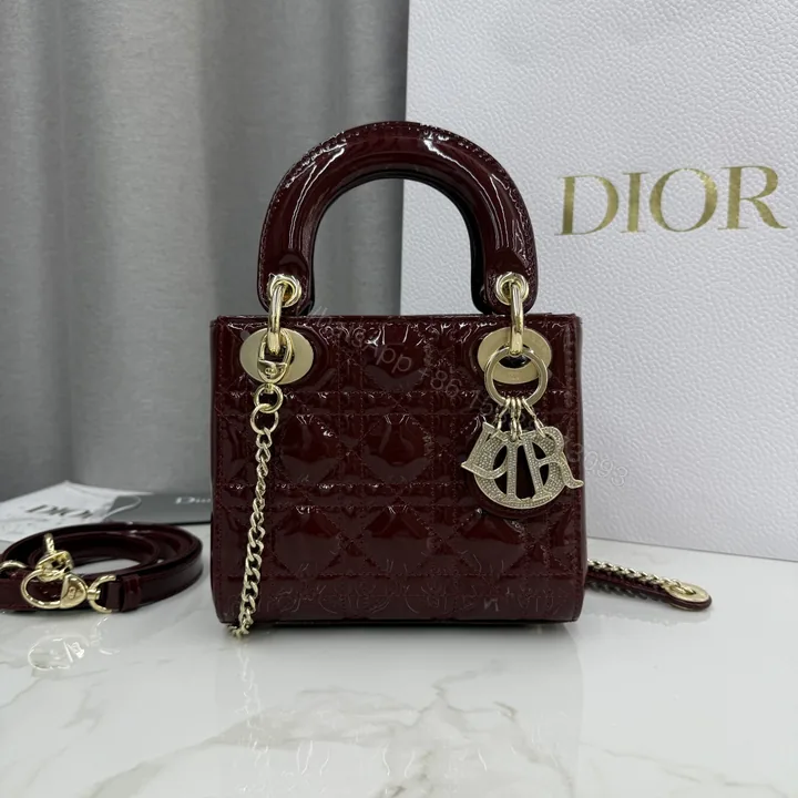 View 1 of Dior原單酒紅漆皮Lady Dior小包女用小巧時尚鏈條設計