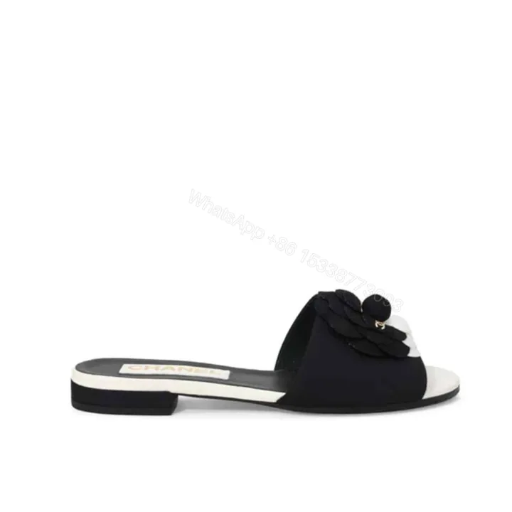 View 1 of Chanel Camellia Slides Black White