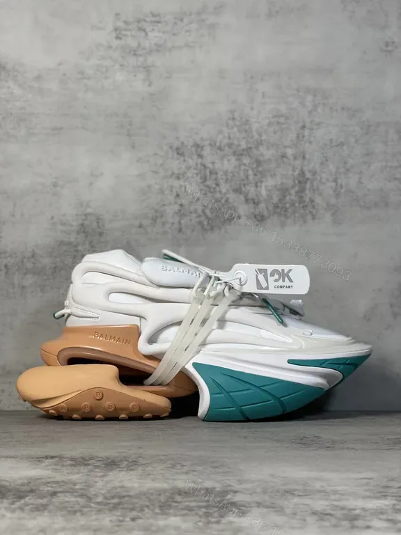 View 1 of White Teal Accented Futuristic Balmain-Inspired Chunky Sneaker