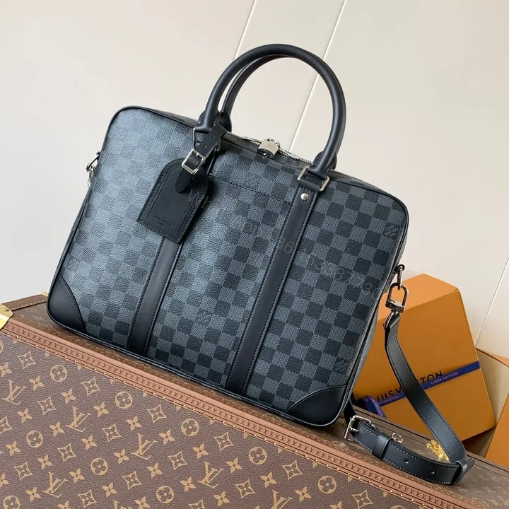 View 1 of LV DUO CROSSBAG BAG 42 IN BLACK EMBOSSED CALFSKIN