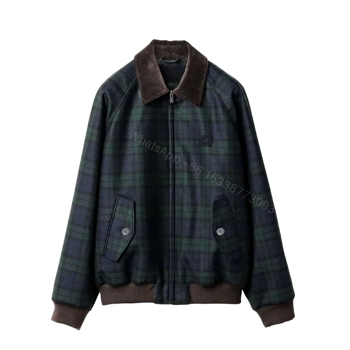 View 1 of Miumiu Checked Twill Blouson Jacket Blue And Green