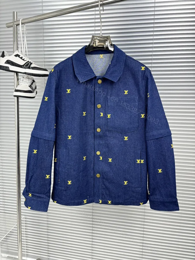 View 1 of LV 一比一牛仔外套 黃字母刺繡 男士潮流
