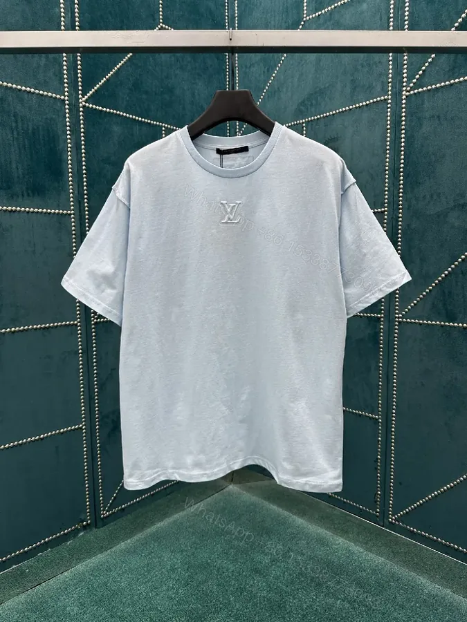 View 1 of Serene Gray Oversized Cotton Tee with Subtle Crest, Crewneck, Luxe Casual Top