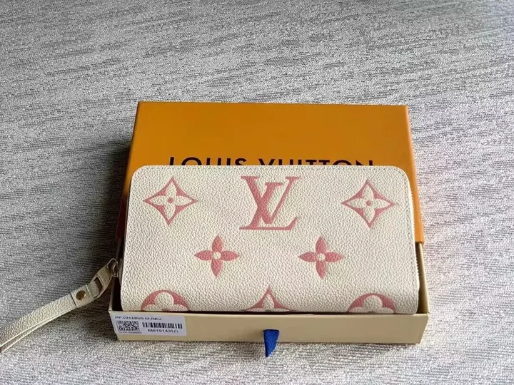 View 1 of Cream LV Monogram Wallet: Pink Pattern, Compact Organizer