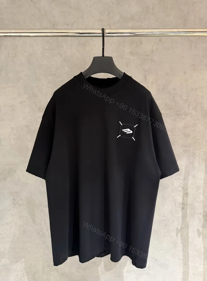 View 1 of Balenciaga 高仿 BB刺繡寬鬆短袖T恤 黑色簡約Logo潮流上衣