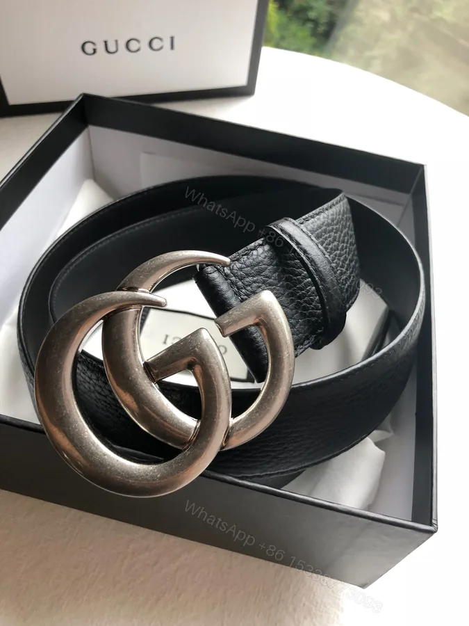 View 1 of Gucci 高仿霧銀扣頭荔枝紋皮帶 男士百搭皮革單品