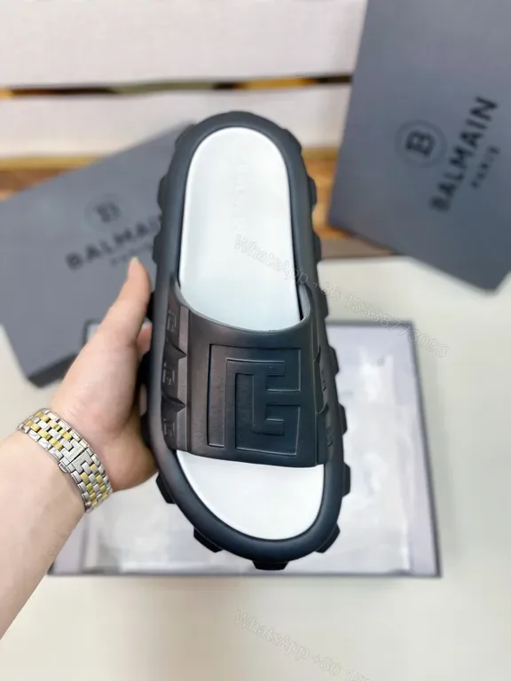 View 1 of Monochrome Balmain Embossed Slide with Cushioned Comfort