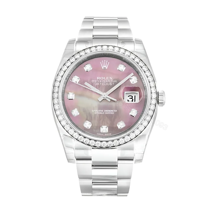 View 1 of Rolex Datejust Diamond Bezel Pink Dial 116244 Oyster Replica