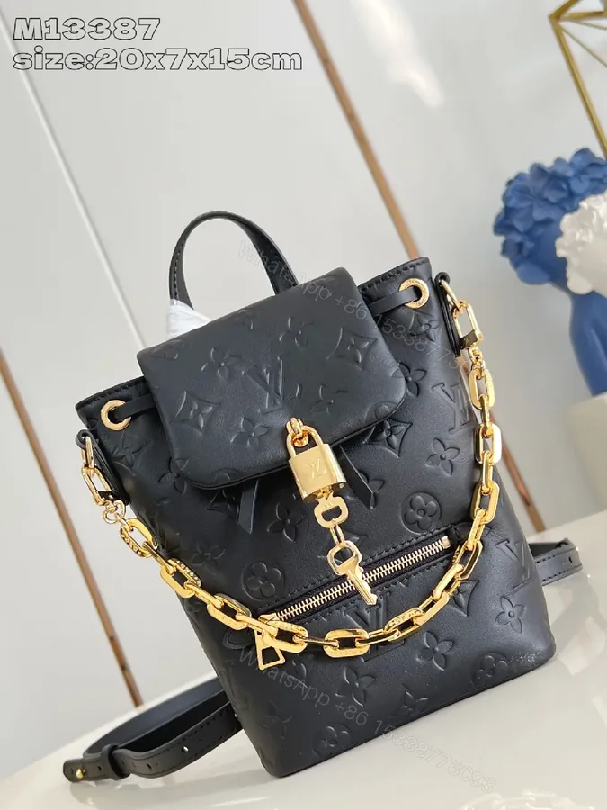 View 1 of Compact Monogram Mini Backpack: Gold Hardware, Vegan Leather, Everyday Luxe