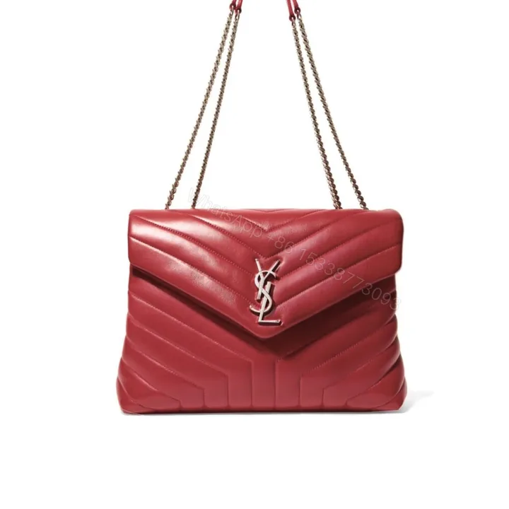View 1 of Saint Laurent Loulou Small Chain Bag In Quilted Y Wine Red 25Cm