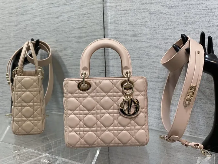 View 1 of Chic Blush Quilted Mini Bag with Gold Charms - Dior-Inspired
