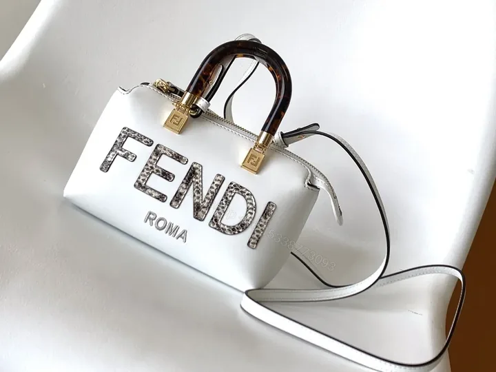 View 1 of White Leather Handbag Crystal-Embellished Logo