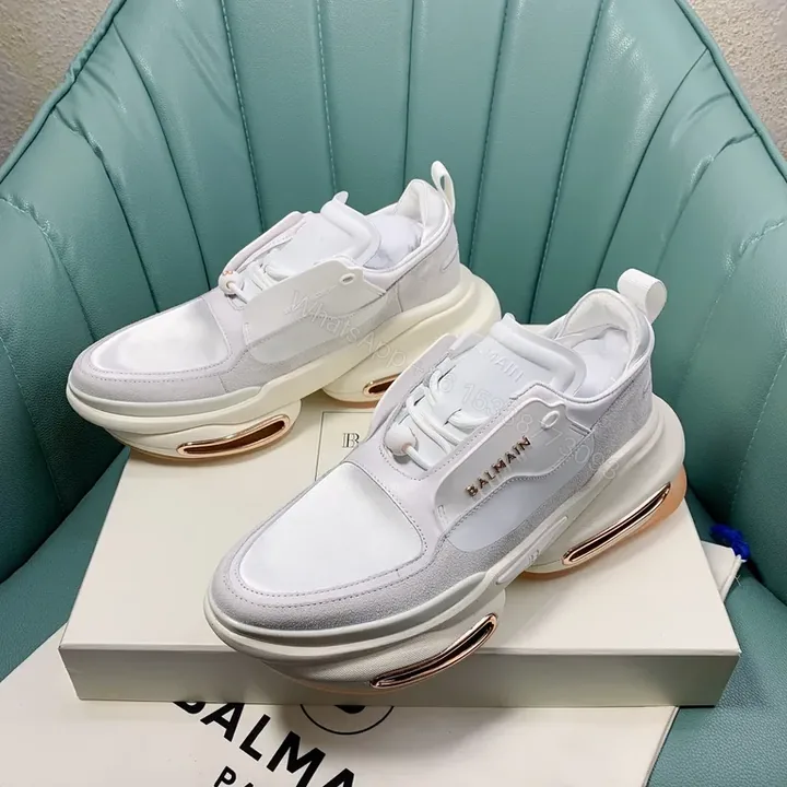 View 1 of White Leather Suede Runner | Sculpted Cushion, Balmain-Inspired Sneakers