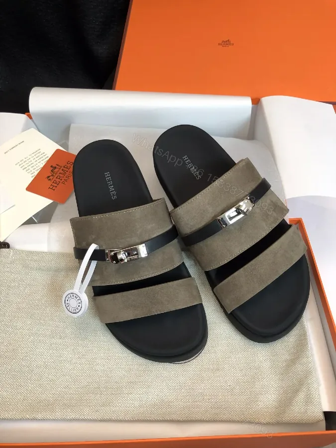 View 1 of Taupe Suede Sandals with Signature Hardware - Everyday Luxury Sandals