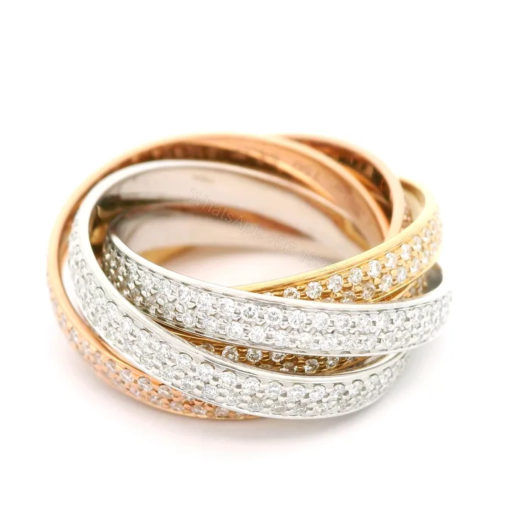 View 1 of 18K Gold Cartier Three Color, Trinity Six Band Ring