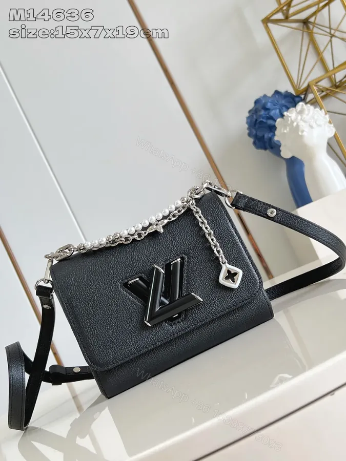 View 1 of Chic Pebbled Leather Crossbody: Pearl & Chain Detail