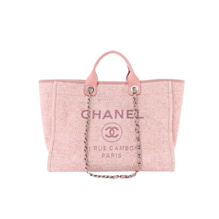 View 1 of Chanel Deauville Shopping Tote Bag Tweed Pink 37Cm