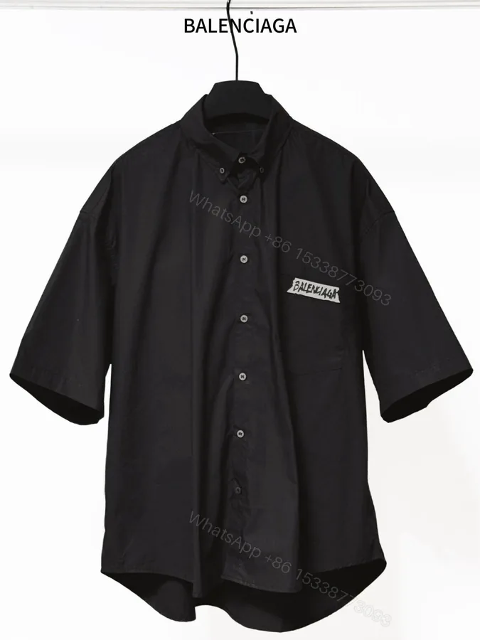View 1 of Balenciaga A貨襯衫 男款黑色貼布LOGO短袖寬鬆襯衣