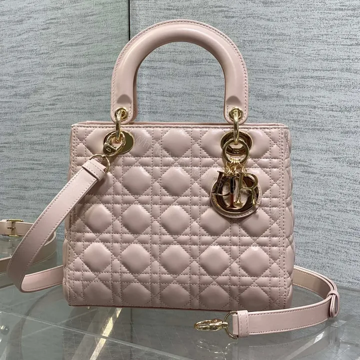 View 1 of DIOR MEDIUM LADY BAG 24 IN PINK CALFSKIN GOLD HARDWARE
