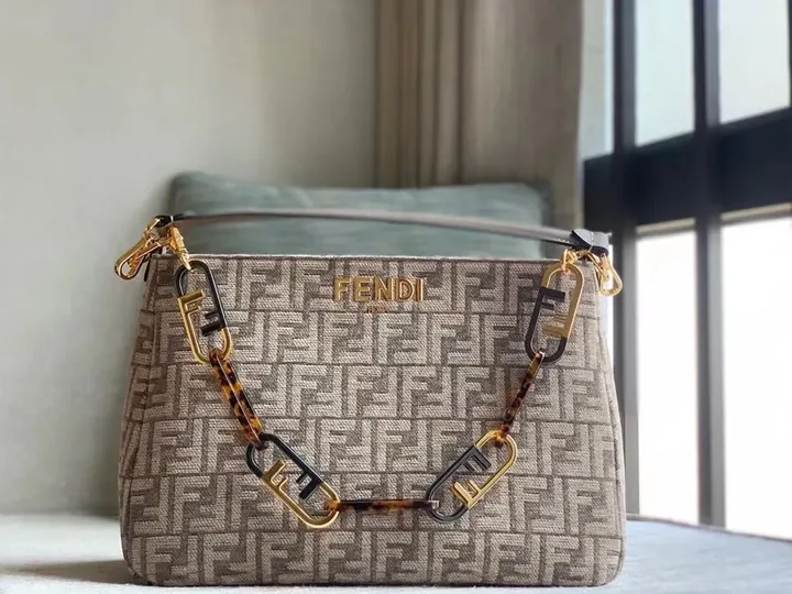 View 1 of Patterned Satchel with Signature Fendi Hardware - All-Day Luxury Bag