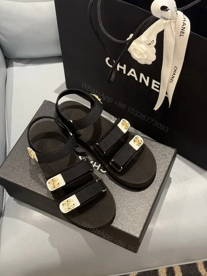 View 1 of Black Synthetic Strappy Sandals – Luxe Comfort, Gold Hardware