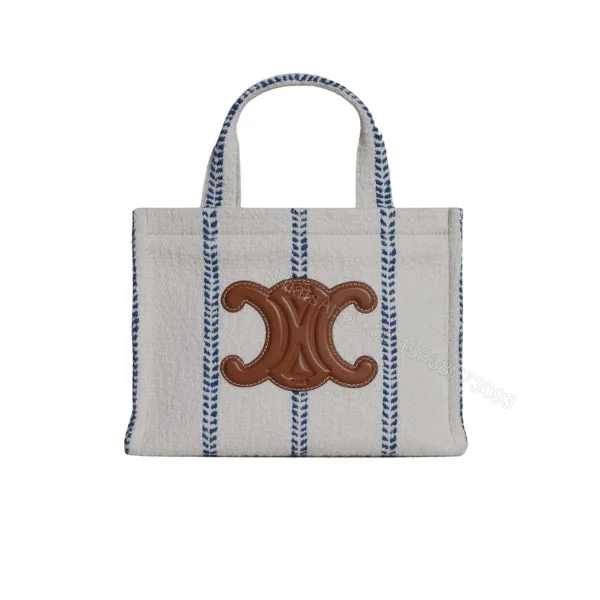 View 1 of CELINE SMALL CABAS THAIS IN STRIPED TEXTILE AND CALFSKIN XHITE/BLUE 25CM 199162EYI01BB